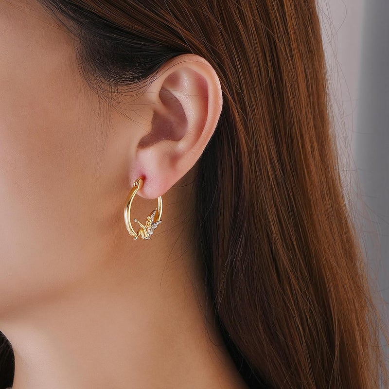Medsor Fairy Angel Hoop Earrings Hypoallergenic 14K Gold Plated Plated Wing Earring - Image 2